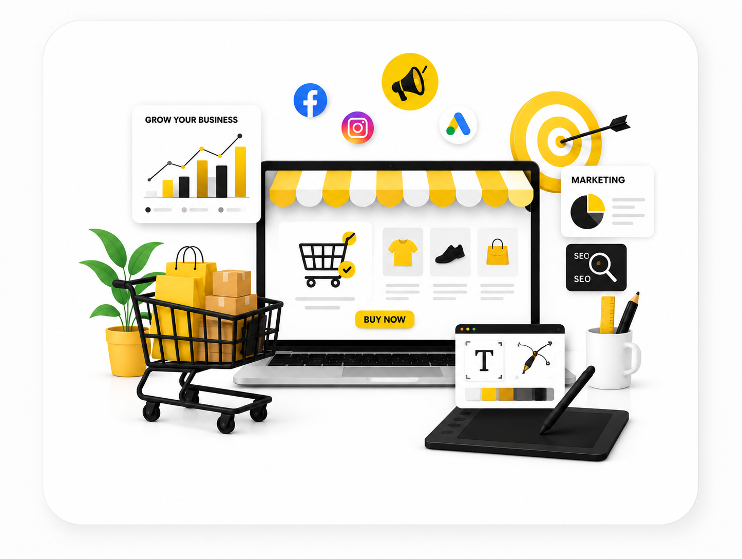 Business Buzz Plus services — ecommerce setup, design, marketing and compliance